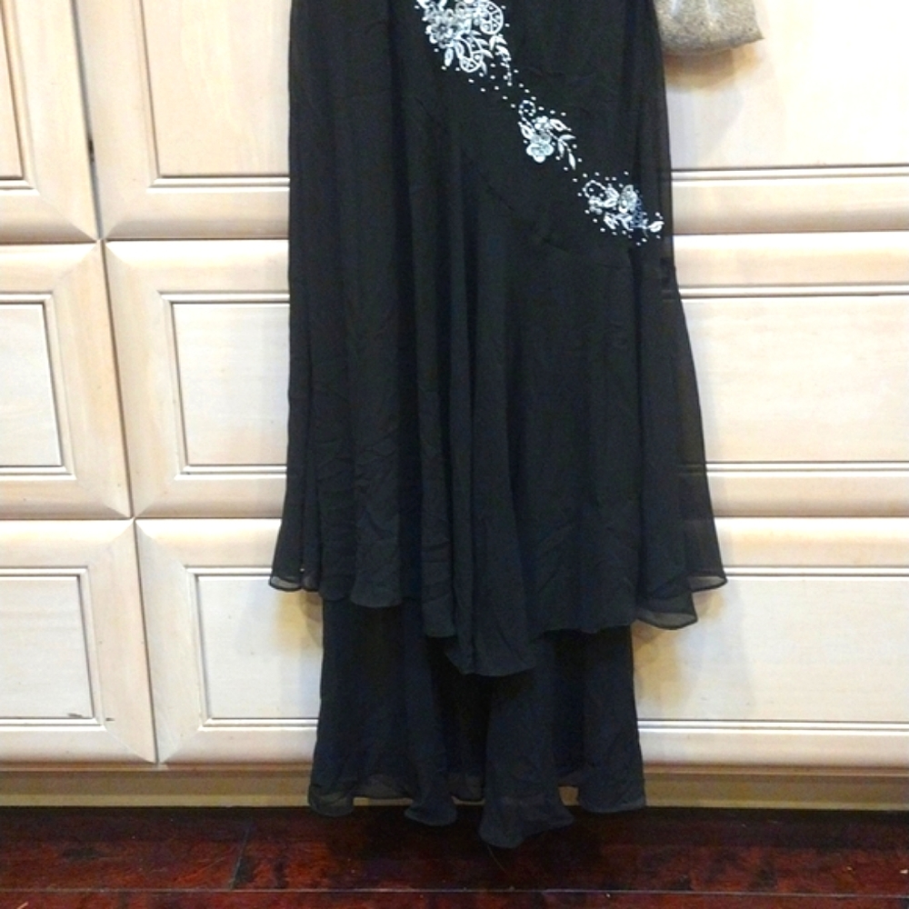 🖤 Y2K Black Beaded Sequin Rhinestone Silk/ Sheath/ Bias Cut Dress - Picture 9 of 16